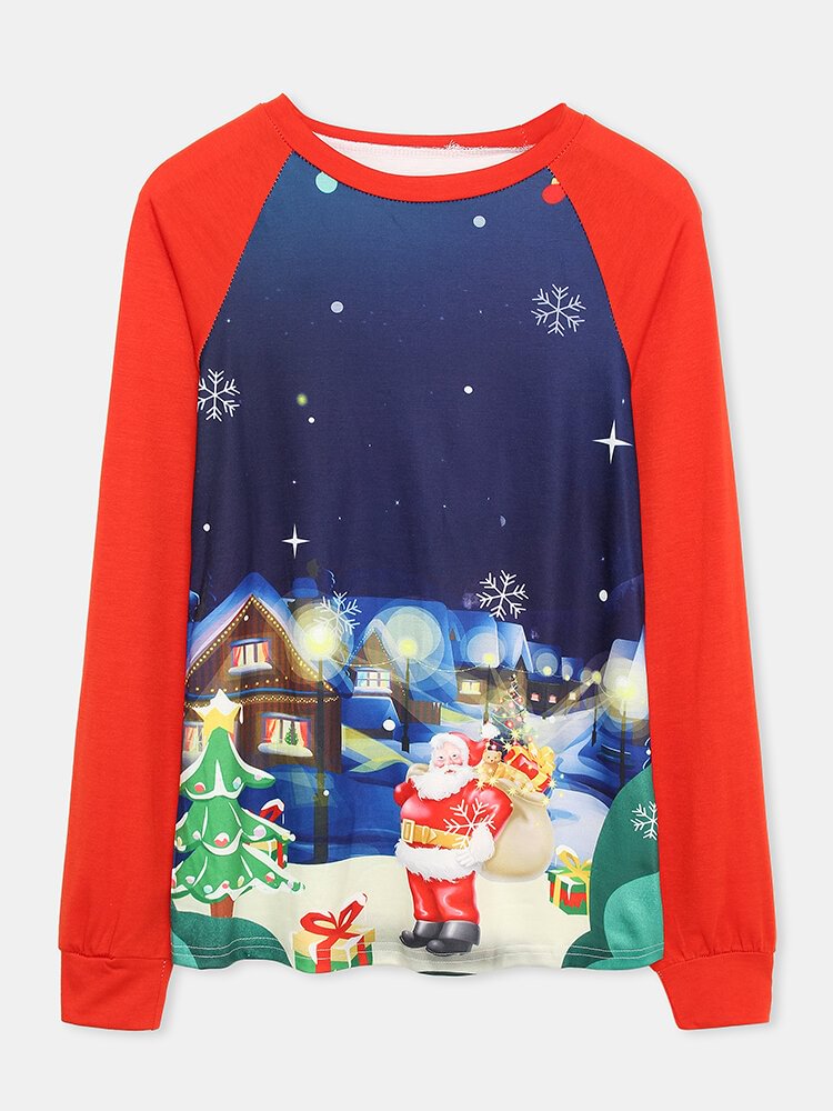 Christmas Santa Print O neck Long Sleeve Casual T shirt for Women P1797886