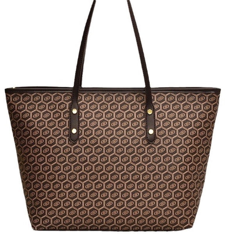 Women’s Large Pu Leather Color Block Preppy Style Classic Style Square Zipper Tote Bag