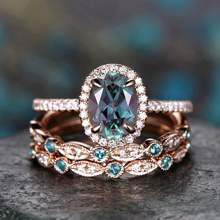 FREE Today: Alexandrite & Emerald 3 - piece Ring