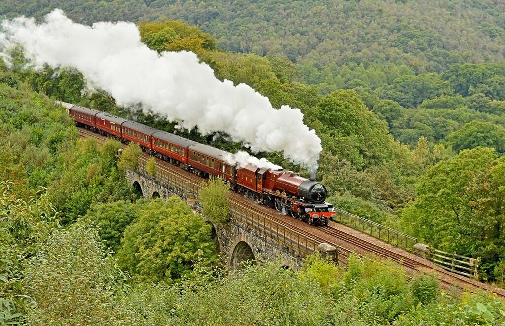 Steam Train crossing viaduct 6201 Princess Elizabeth 12x8 inch print picture