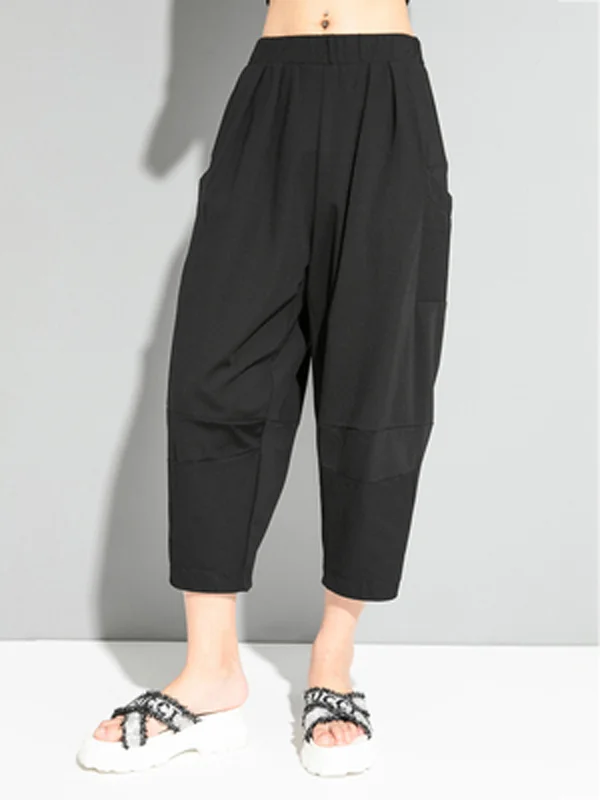 Cool Black Loose Elastic Waist Harem Pants