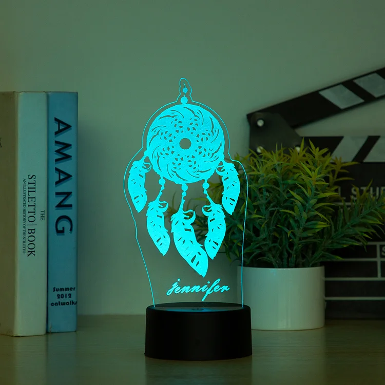 Personalized Dreamcatcher Name Night Light Engraved Wooden Lamp