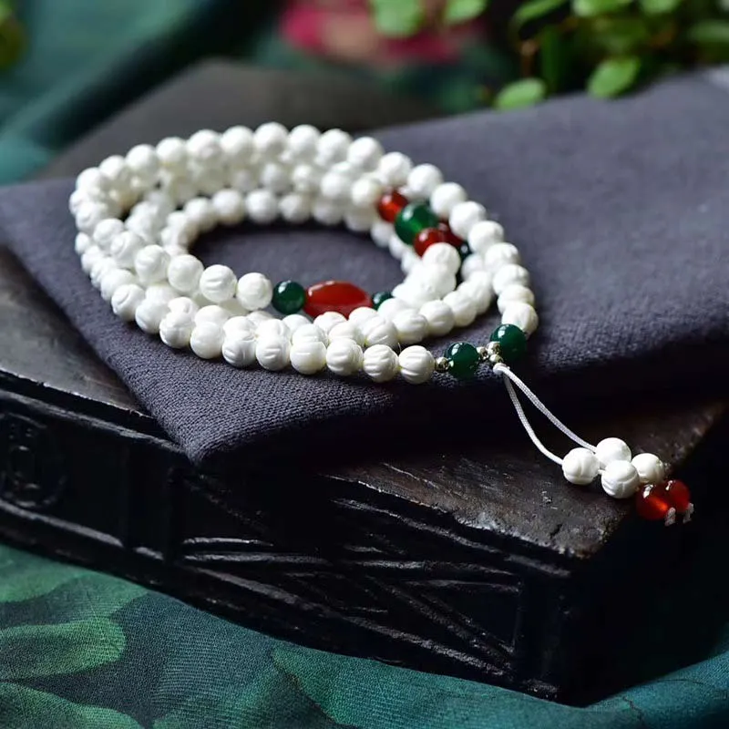 Tibetan Tridacna Stone Lotus Bead Blessing Mala Bracelet