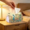 Diamond Art Painting Tissue Box Cover Wear Resist Decorative Paper Napkin Dispenser Multifunction Rhinestone PU Tissue Holder Kit for Adults Home Office Gift (Blue Peacock Floral)