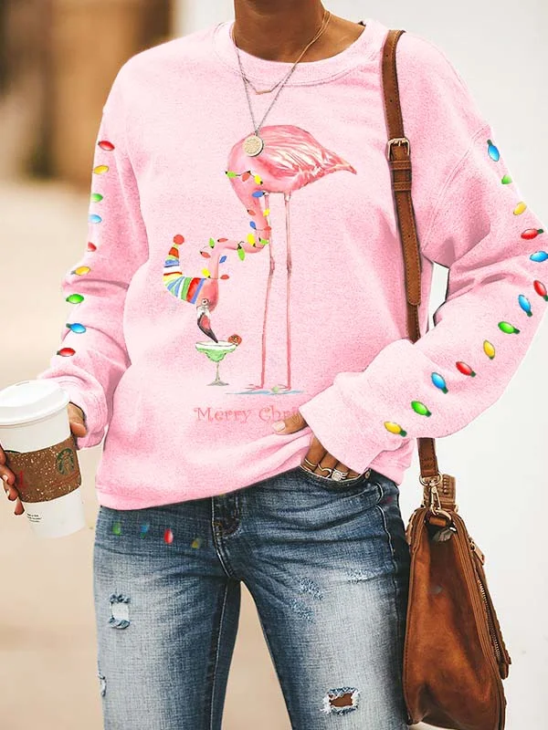 Women's Merry Christmas Christmas   Flamingo Fun Print Casual Sweatshirt
