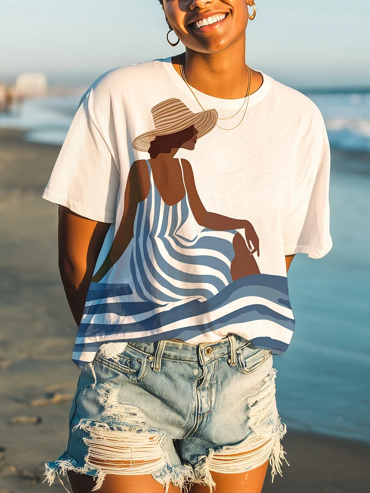 Women's Hawaii Style Beach Girl Print Vacation T-Shirt