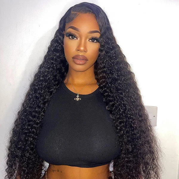 Junoda Kinky Curly Lace Front Wig Pre Plucked Long Human Hair Wigs