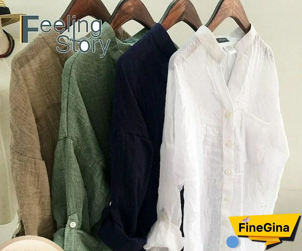 Casual Loose Womens Tops and Blouses Harajuku Plus Size Top White Blouse Shirt Sun Protection Cotton Linen V Neck Shirts Blusas