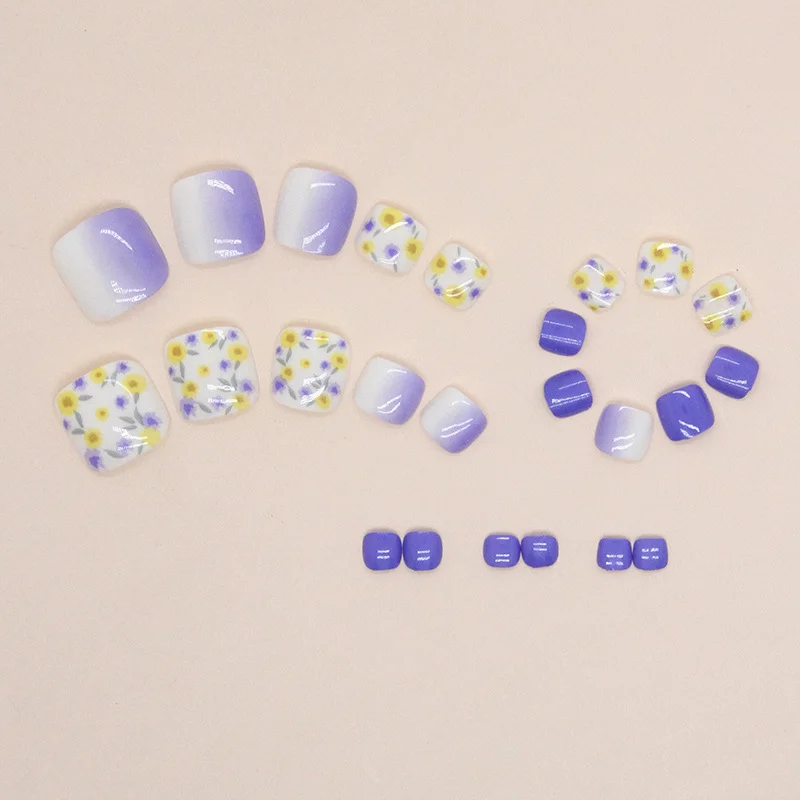 Churchf Churchf Cool Feeling Blue Purple Yellow Flower Nail Gradually Fairy Foot Wear Nail 24 Pieces