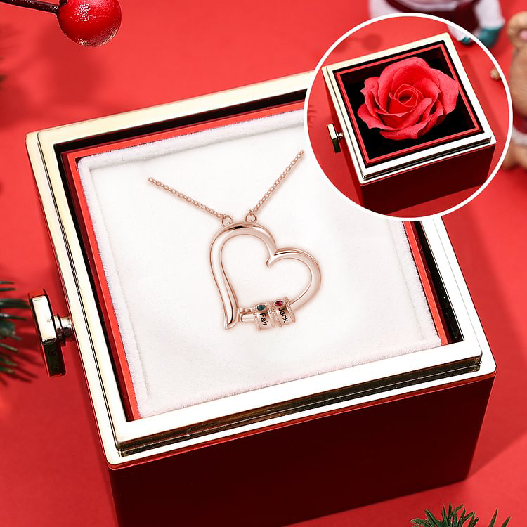 Jessemade IT Collana cuore con ciondolo di 2 nomi e 2 pietre di nascita regalo per donna