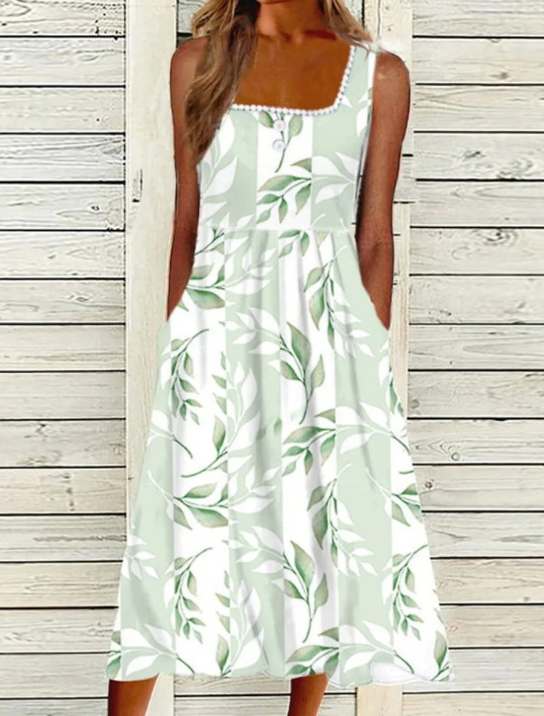 Solid Round-neck Sleeveless Slim Casual Dress