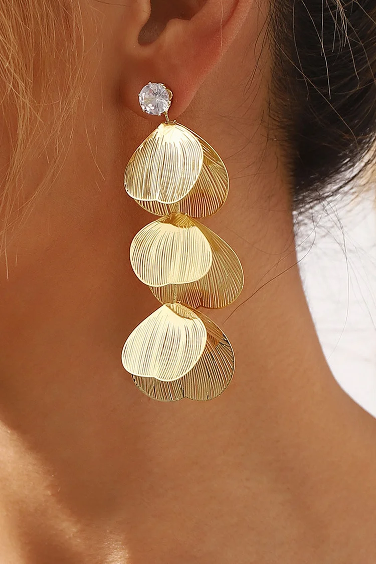 Petal Shaped Rhinestone Metallic Sheen Dangle Earrings