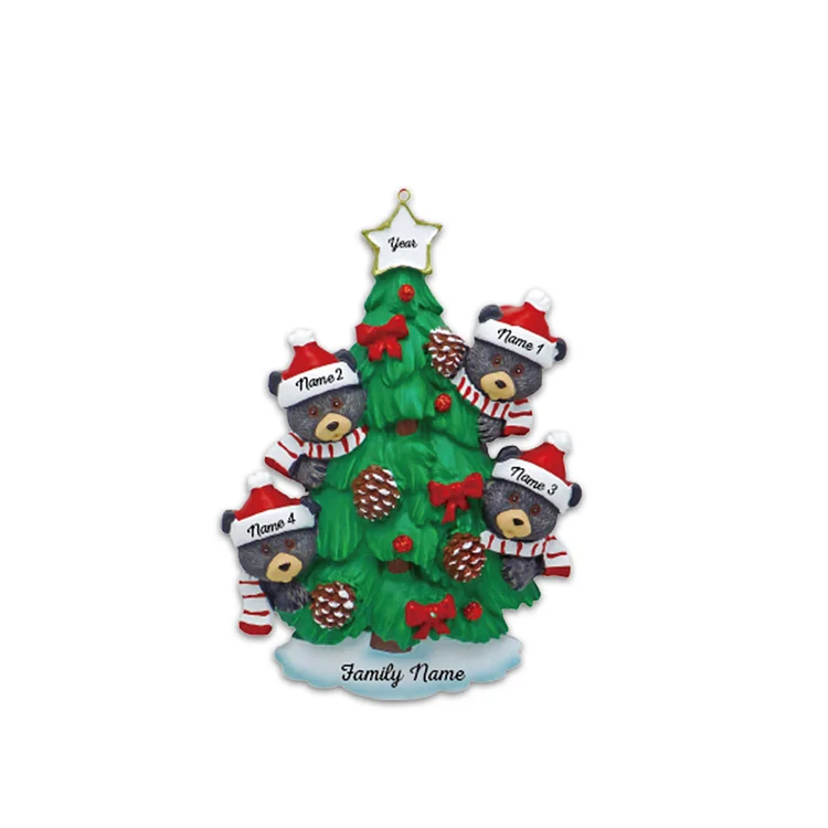 Navidad-Ornamento muñecos navideño árbol y oso negro 4 nombres y apellido personalizados adorno de árbol