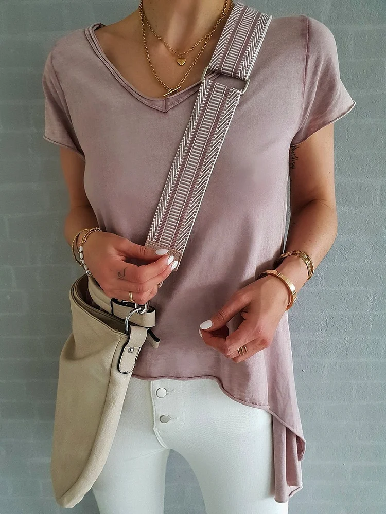 Asymmetrical Plain Casual V neck Shirts & Tops