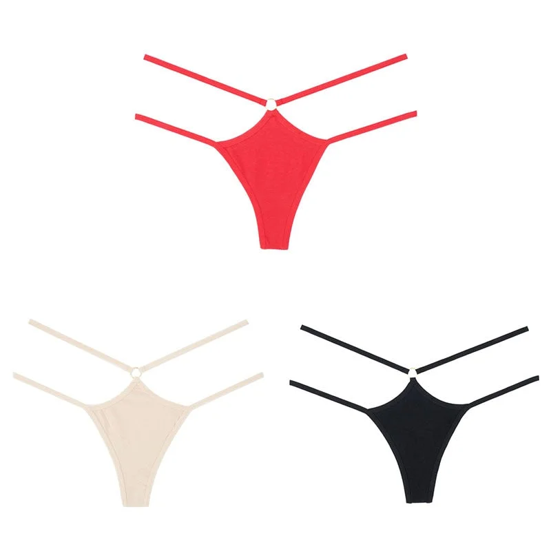 Sexy Women G-String Cotton Panties Lingerie Thin Strap Soft Breathable T back Female Low Rise Hollow Out Thong 3 Pcs Underwear