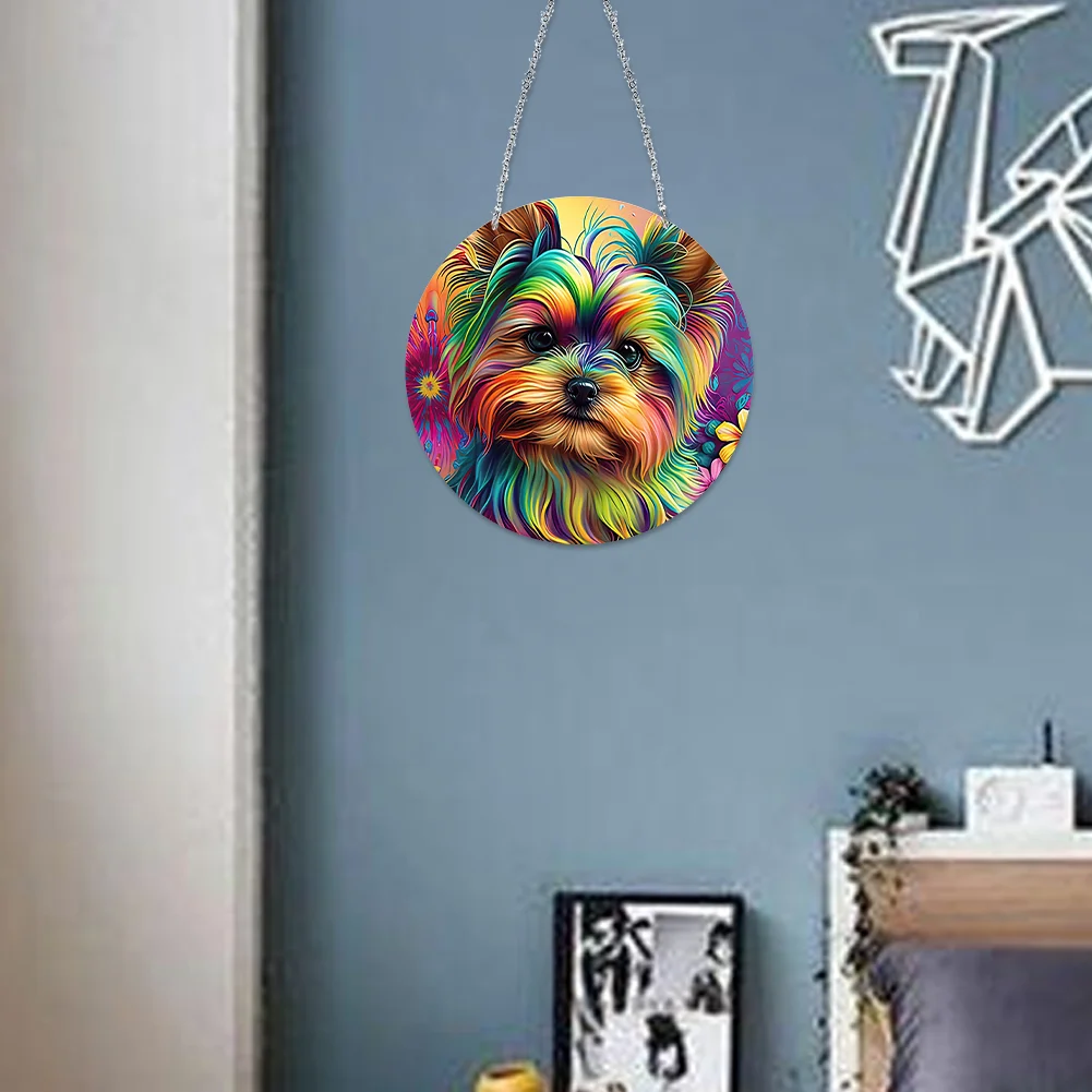 DIY Dog Crystal Diamond Pendant Single-sided 5D Round for Home Garden
