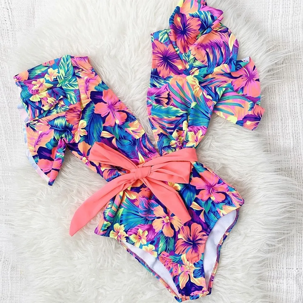 2020 Sexy New Ruffle One Piece Swimsuit Off The Shoulder Swimwear Women Swimsuit Deep-V Bathing Suits Beach Wear Swim Suit