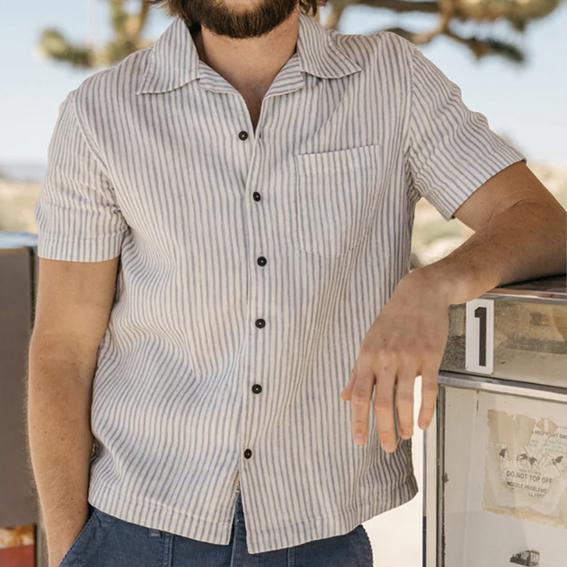 Men's Waffle Double Gauze White Striped Shirt