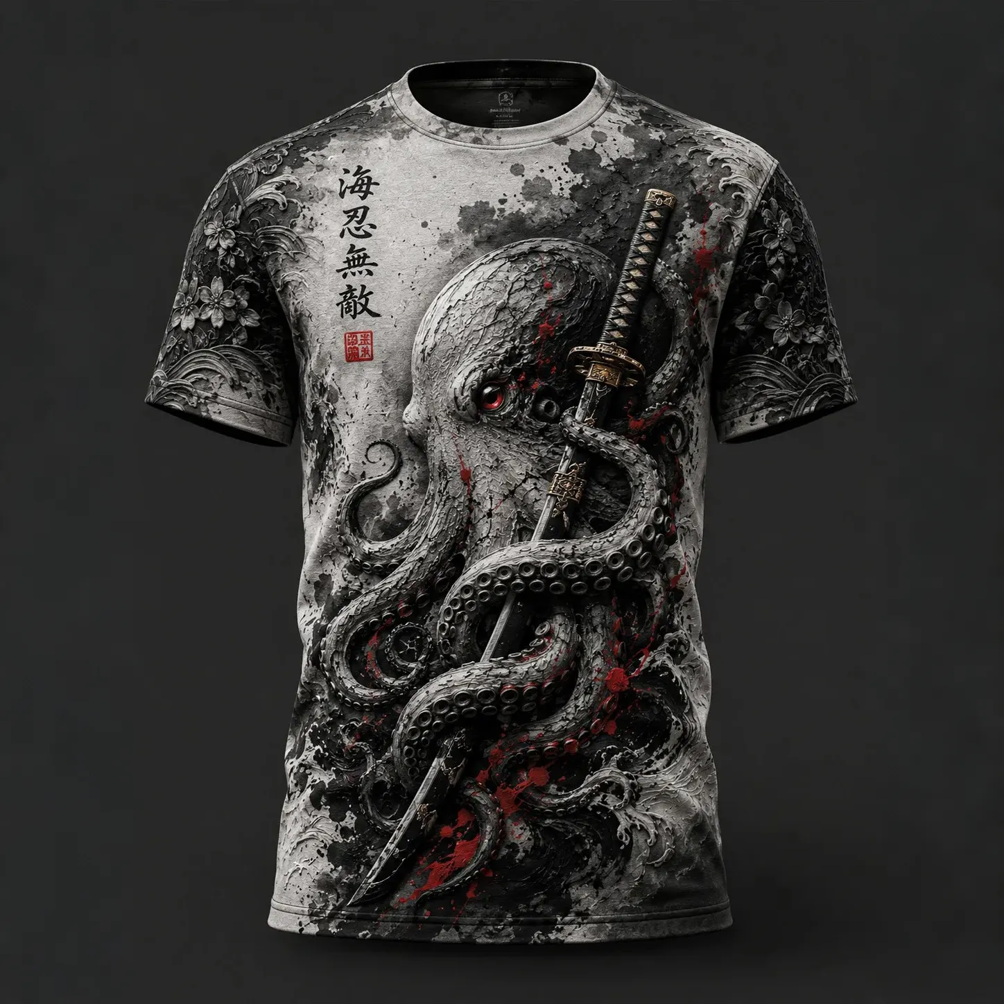 Men's Octopus And Samurai Sword Japanese Art Print Casual T-shirt  artssus
