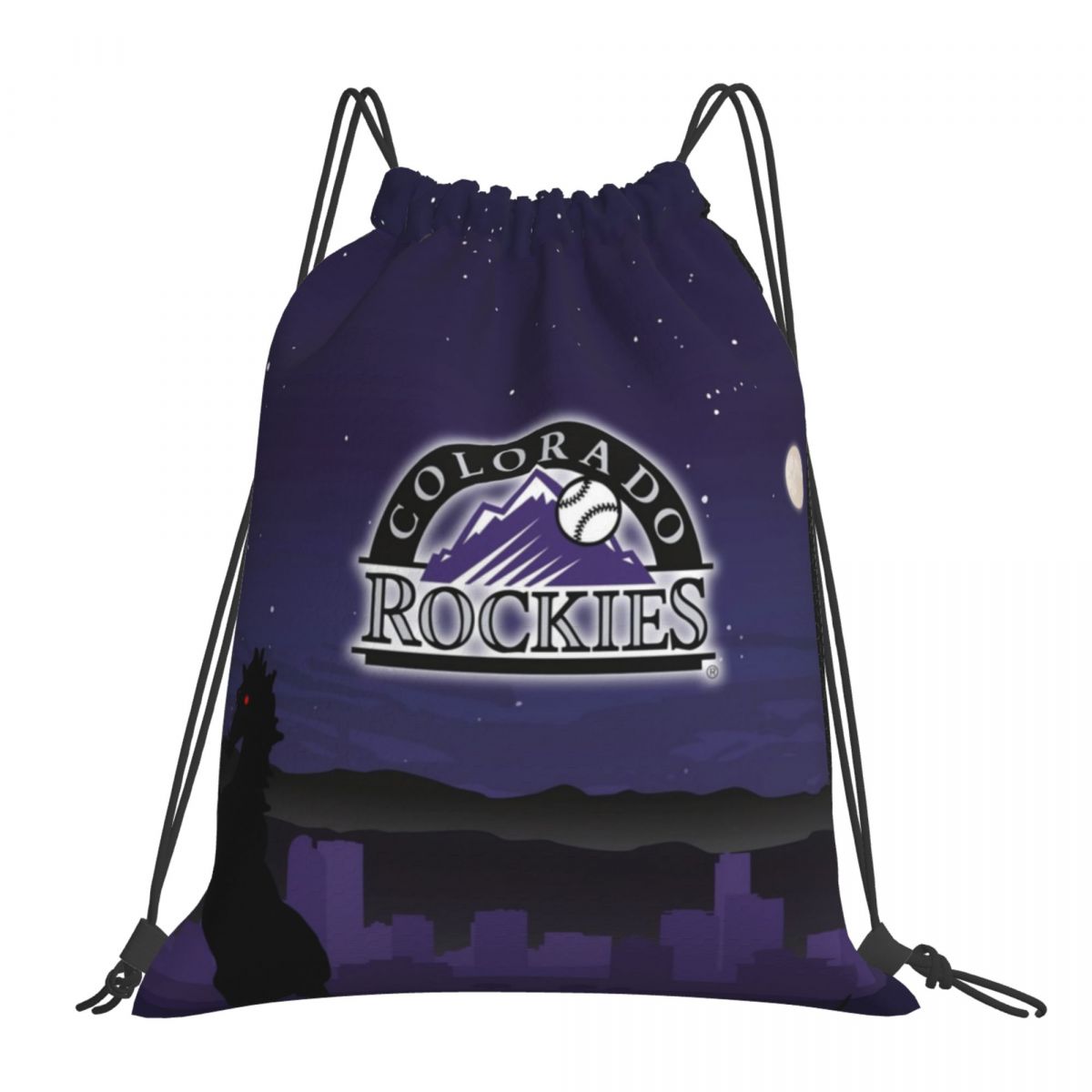 Colorado Rockies Purple Full Moon Waterproof Adjustable Lightweight Gym Drawstring Bag