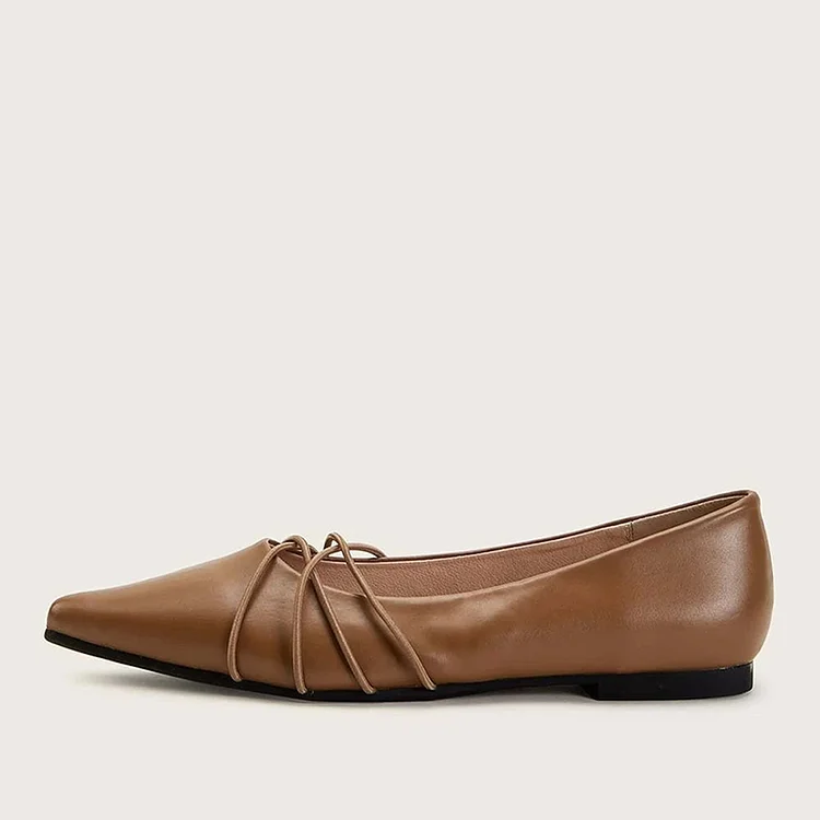 Brown Strappy Comfortable Flats Pointed Toe Flats |FSJ Shoes