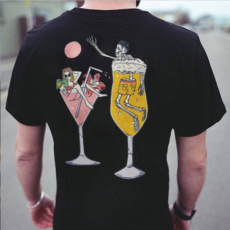 Drink And Skeleton Printed Casual Men's T-shirt - Krazyskull