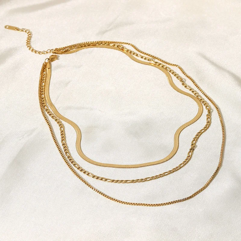 18K Gold Plated Three Layer Chain Necklace