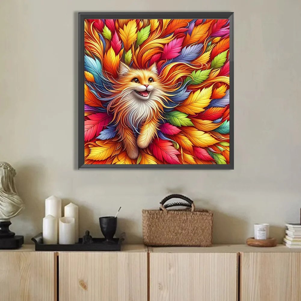 Diamond Painting - Full Round Drill - Leaf Orange Cat(Canvas|40*40cm)