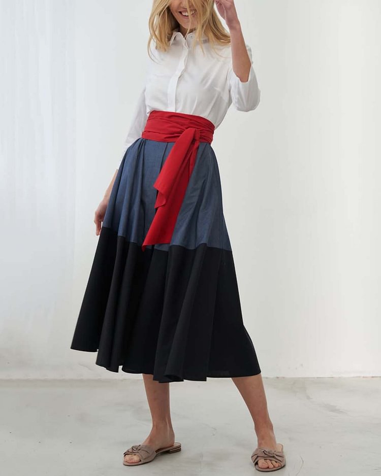 Elegant Color Block A-Line Dress