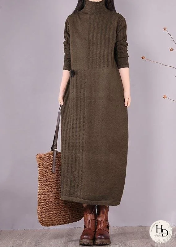 Vivid High Neck Spring Clothes Women Photography Chocolate Vestidos De Lino Dress