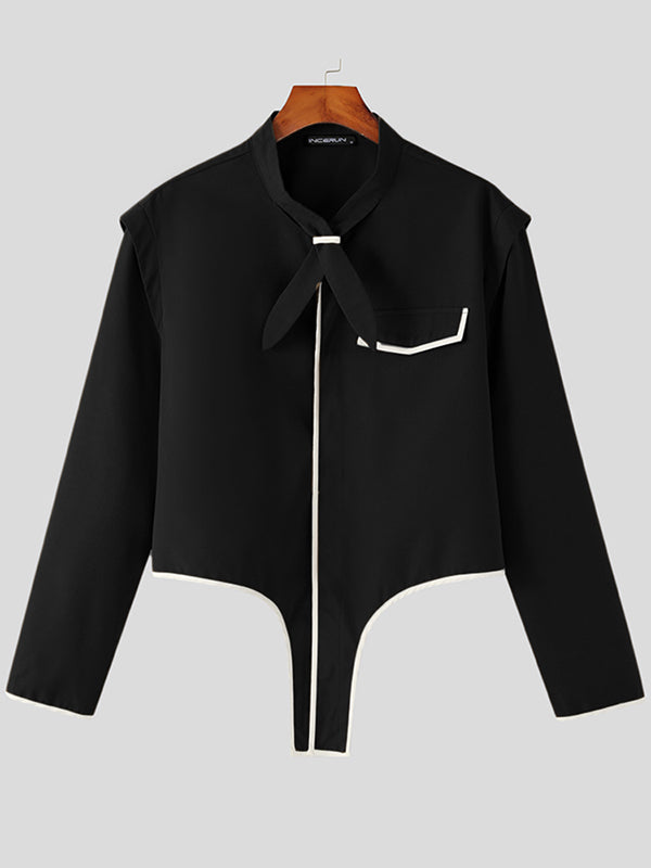 Aonga - Mens Contrast Piping Irregular Hem Cropped Blazer J aonga