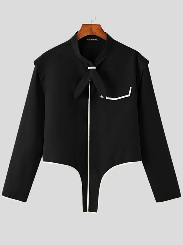 Aonga - Mens Contrast Piping Irregular Hem Cropped Blazer J aonga