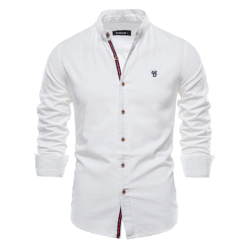 Men's Cotton And Linen Casual Solid Color Long-sleeved Shirt