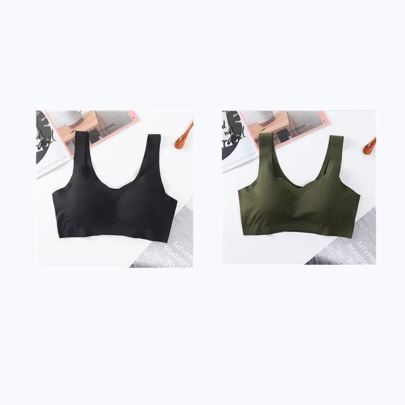 2PCS Ice Silk Bras Seamless Women Soft Thin Push Up Underwear Lingerie Sleep Vest Top Chest Padded Bralette топ Soutien Gorge