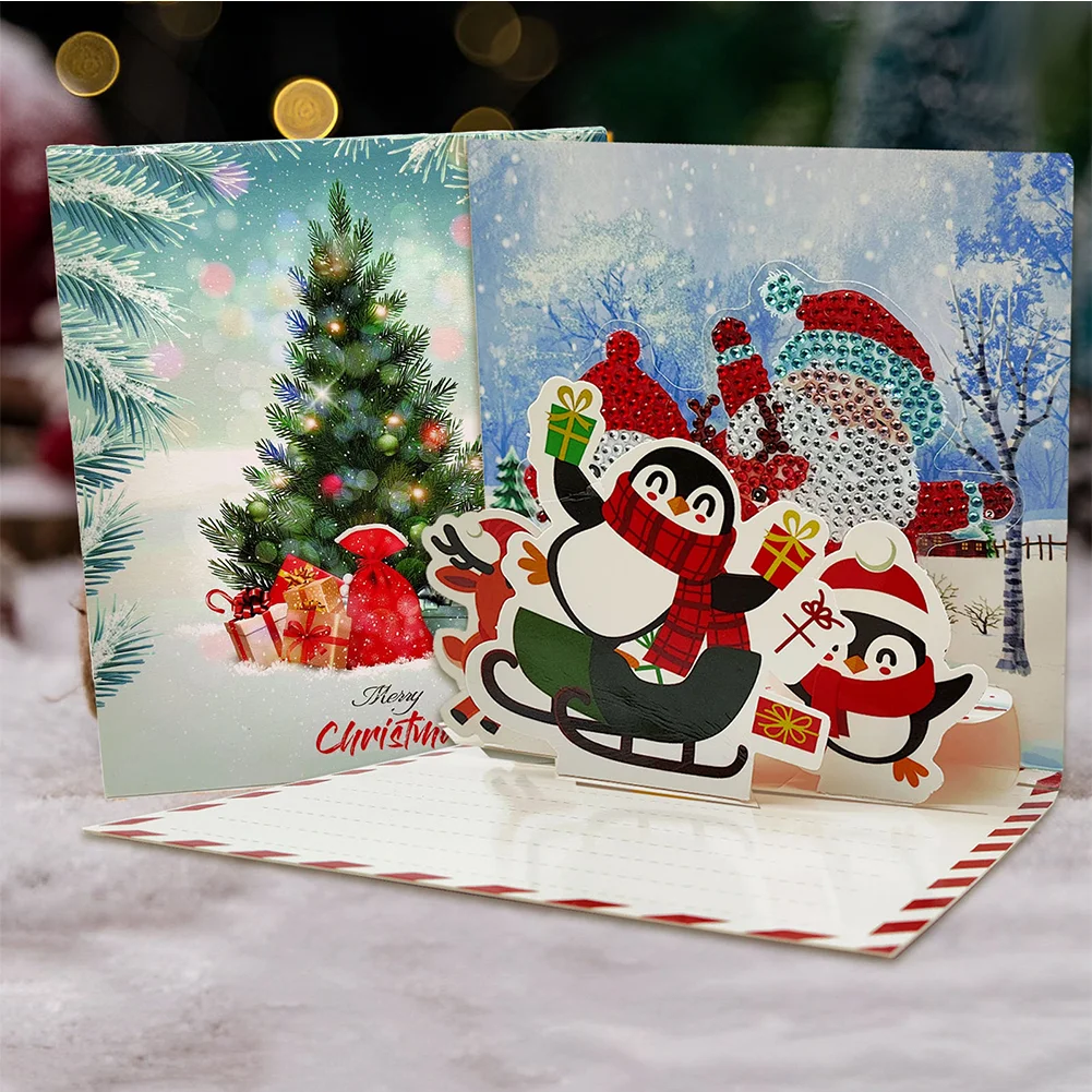 6pcs Diamond Drawing Card Santa Special Shape Gifts for Family Friends and Lover【With White Envelope】