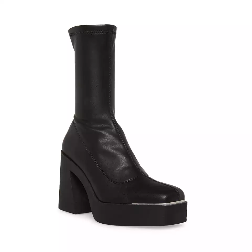 Women's Classic Elastic Boots Square Toe Block Heel Black Waterproof Women's Ankle Boots