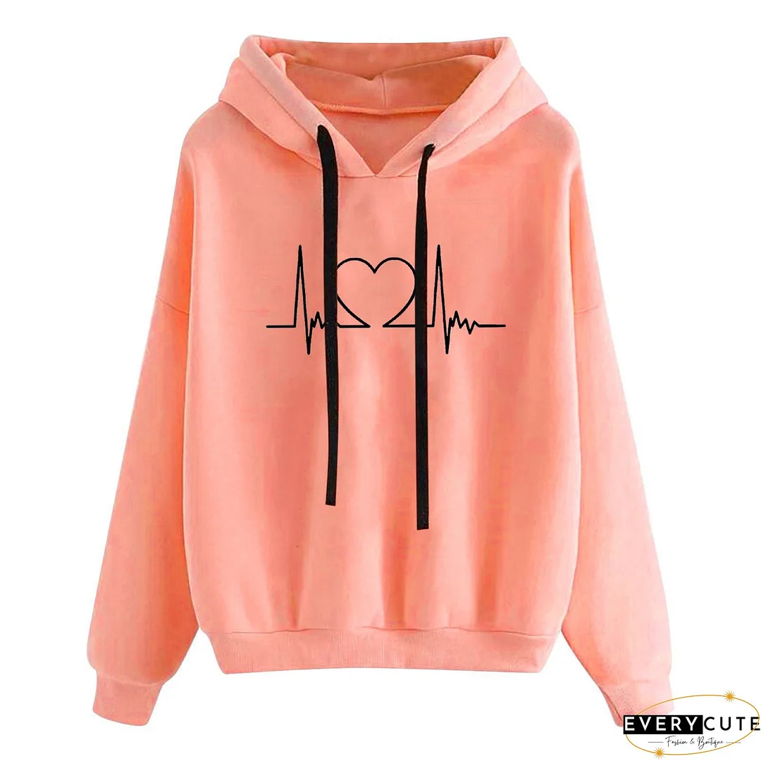 Women's Printed Hooded Long Sleeve Fleece Sweaters