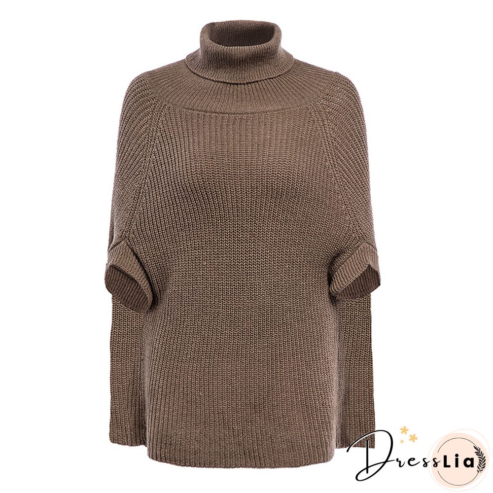 Fashion Cape Turtleneck Sweaters Women Fall Elegant Sleeveless Poncho Coats Female Batwing Knitted Oversized Jumpers Mujer