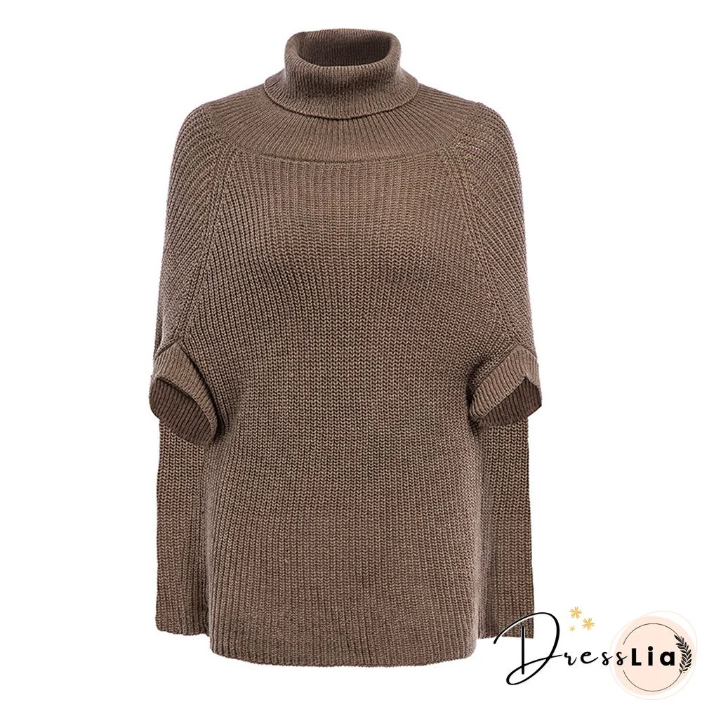 Fashion Cape Turtleneck Sweaters Women Fall Elegant Sleeveless Poncho Coats Female Batwing Knitted Oversized Jumpers Mujer