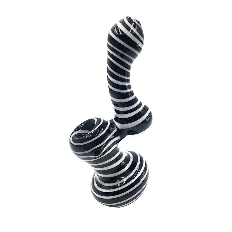 7" Tall Glass Bubbler Smoking Hammer Pipe Black with White Line 