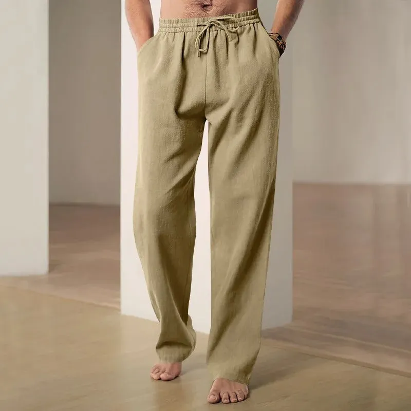Men's Linen-Blend Trousers &ndash; Drawstring Weekend Comfort &ndash; Light Blue