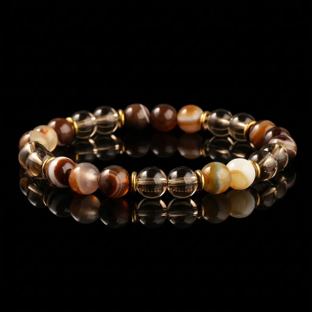 JiStones Artisan Coffee Agate Beaded Bracelet