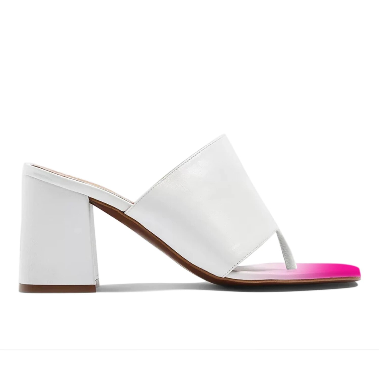 TAAFO White High Chunky Heels Women's Slippers Pink Square Toe Flip Flops Ladies Casual Outside Shoes 