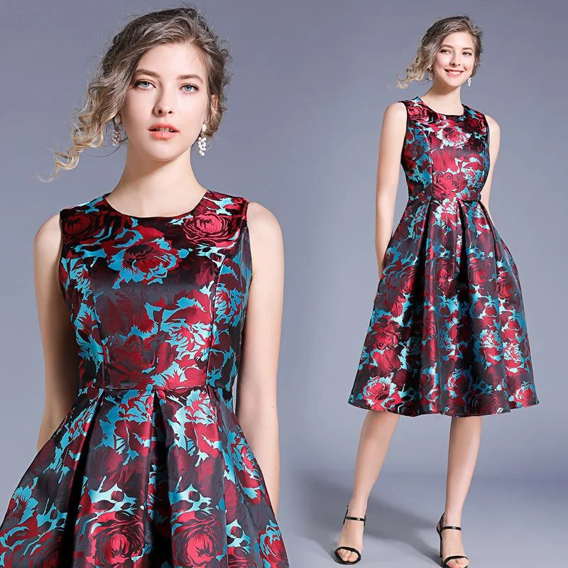 Temperament color sleeveless vest jacquard dress