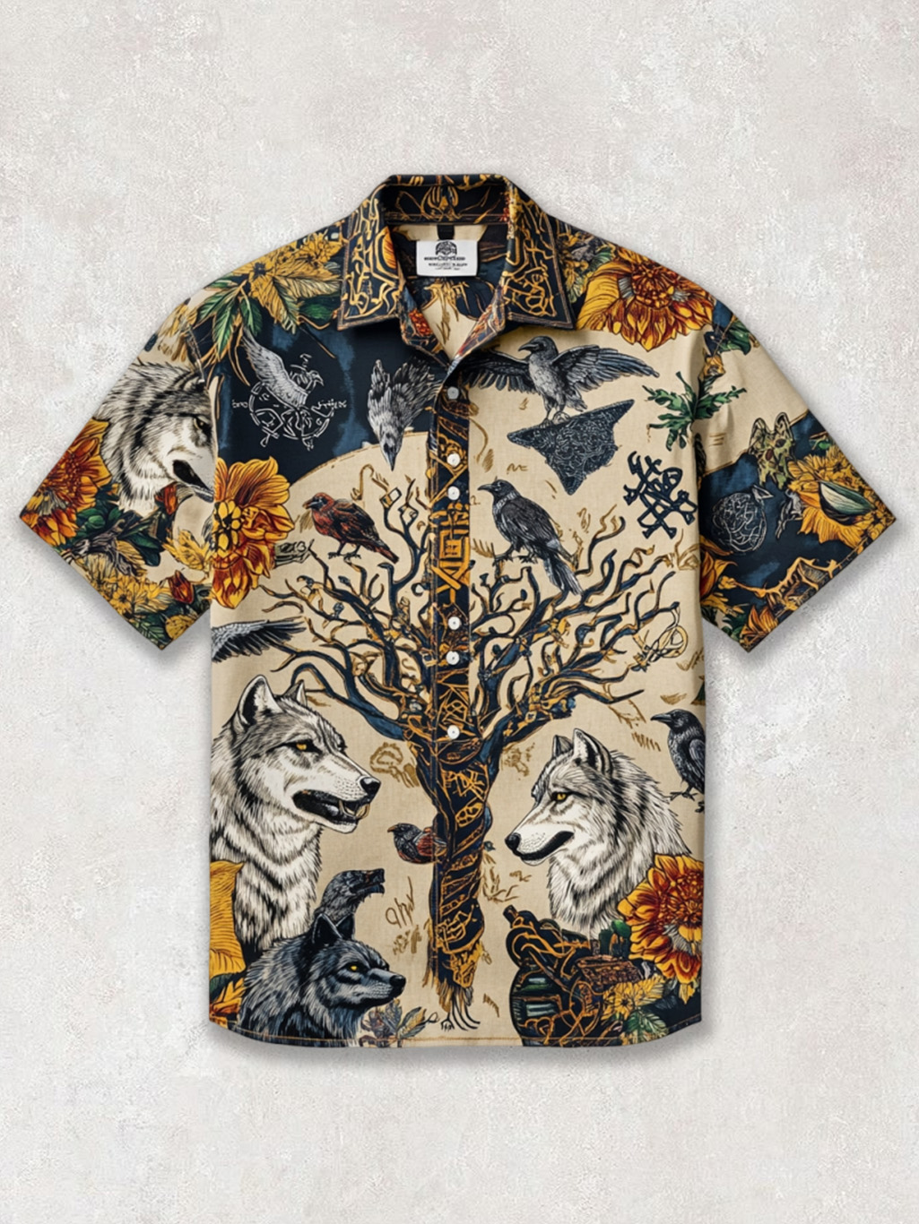 Men's Celtic Knot Wolf Raven Emblem Totem Mythology Shirt