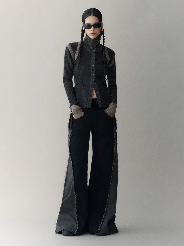 Brownm High Neck Slim Long Sleeve Knit