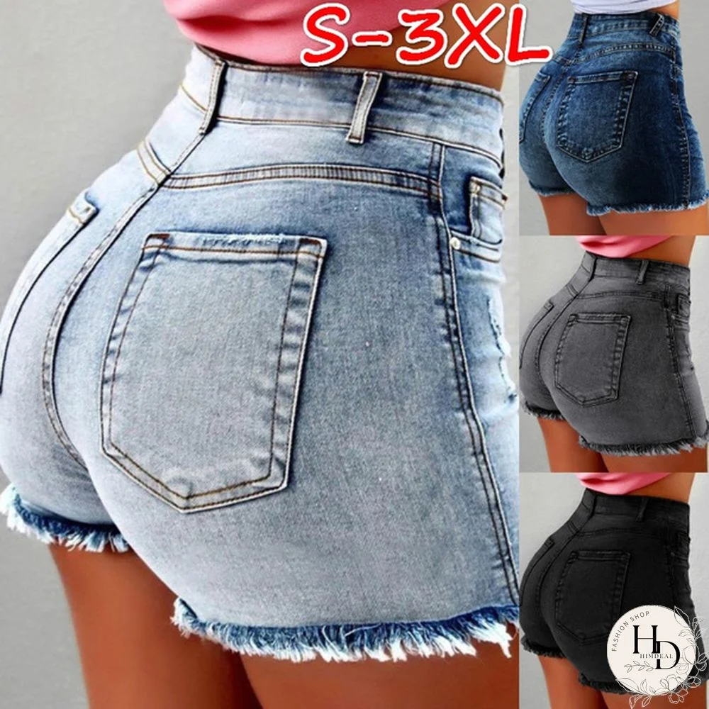 Women's Fashion Casual High Waist Denim Shorts Ladies Plus Size Package Hip Pants Jeans