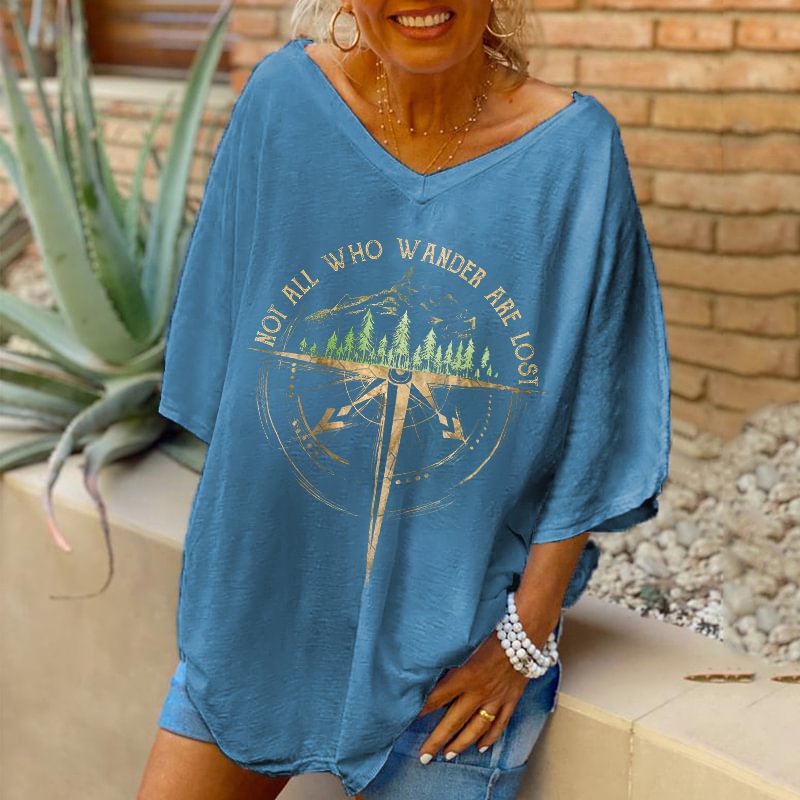 Oversized Not All Who Wander Are Lost Graphic Loose Women's Hippie Tees