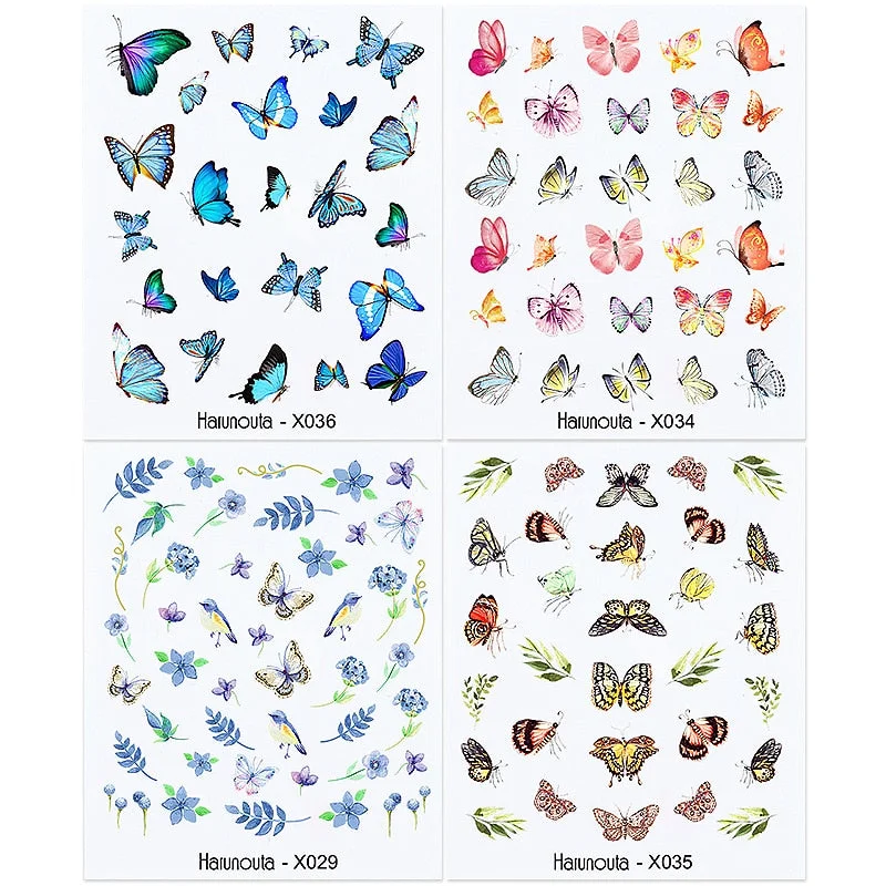 Harunouta 4pcs Geometry Color Wave Line Water Decals Stickers Flower Leaves Slider For Nails Spring Summer Nail Art Decorations-Nail Inspo