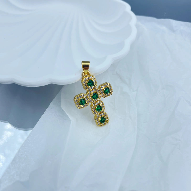 1 Piece 19*32mm Copper Zircon 18K Gold Plated Cross Pendant Jewelry Accessories